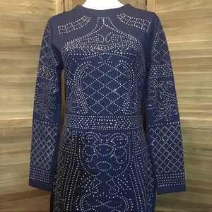 Meaneor Blue Bodycon Dress with Silver Crystal Studs, Large